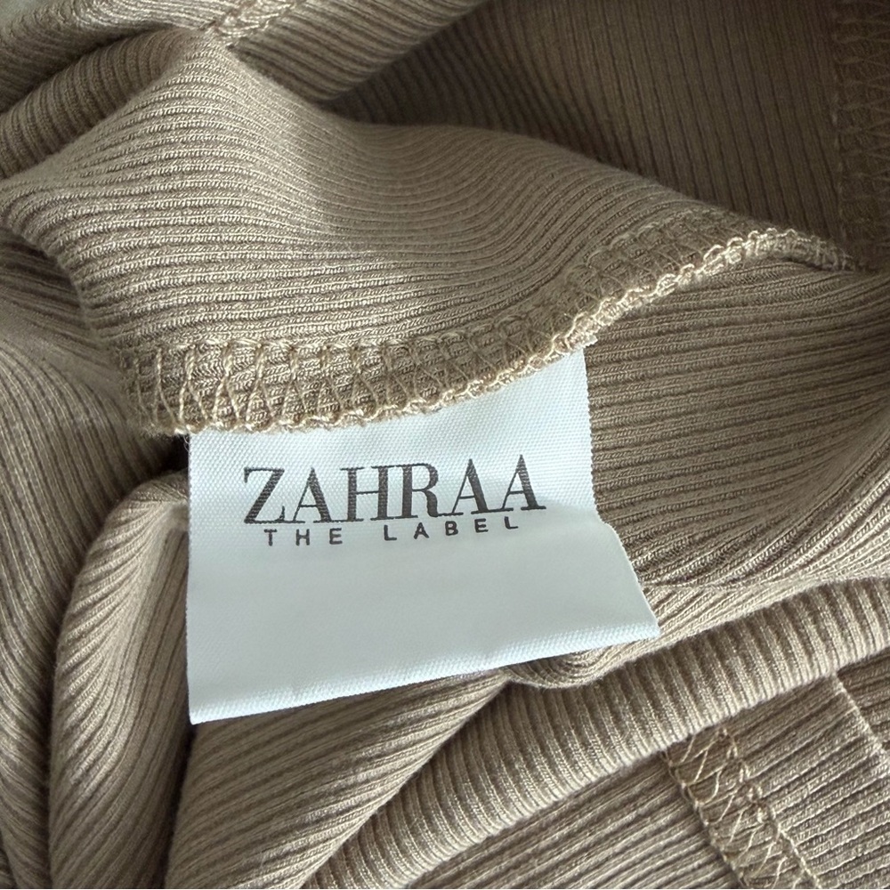 Zahraa The Label Ruched Tie Ribbed Beige Maxi Dress Size Medium - Picture 11 of 14